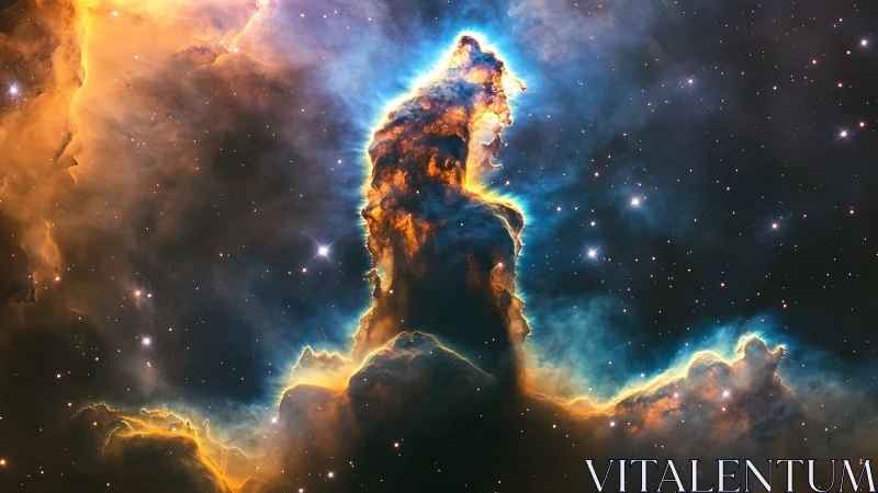 Interstellar gas pillar and surrounding emission region.