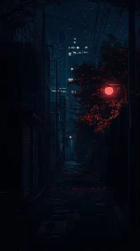 Quiet neon alleyway glowing softly under a midnight sky.