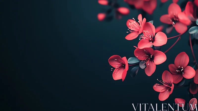 Coral Blossoms Against Teal - Delicate Nature Photography.