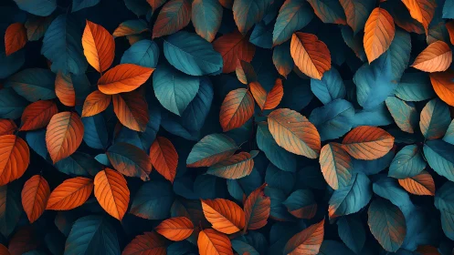 Digital foliage tessellation in cyan and ember leaf contrast.