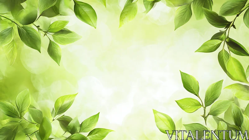 Green foliage digitally frames a bright abstract background
