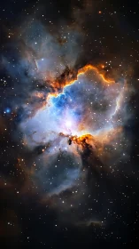 Stellar nebula core with luminous blue and orange gas.
