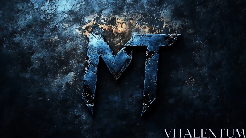 Metallic MT emblem glows against dark textured stone wall.