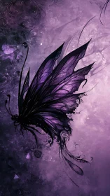Midnight amethyst butterfly drifts through swirling starlit mist.