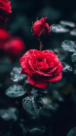 Crimson Romance: Dewdrop Duet Blooms Against Twilight