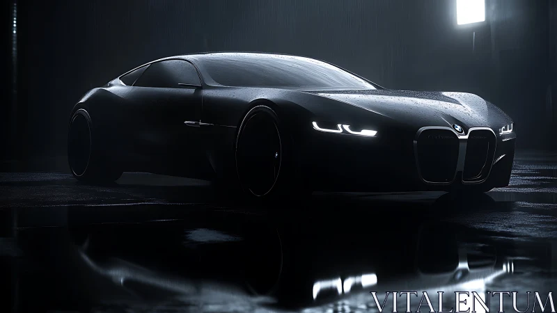 Midnight concept coupe stalks the rain‑slicked runway