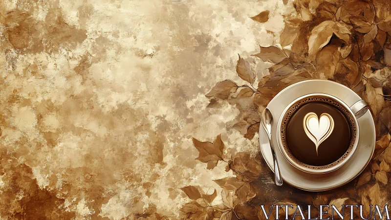 Coffee cup with latte art on weathered surface.