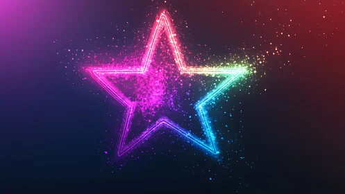 Neon particle star outline renders vibrant multicolor light dispersion
