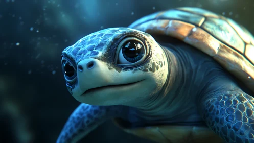 3D sea turtle portrait with luminous underwater glow.