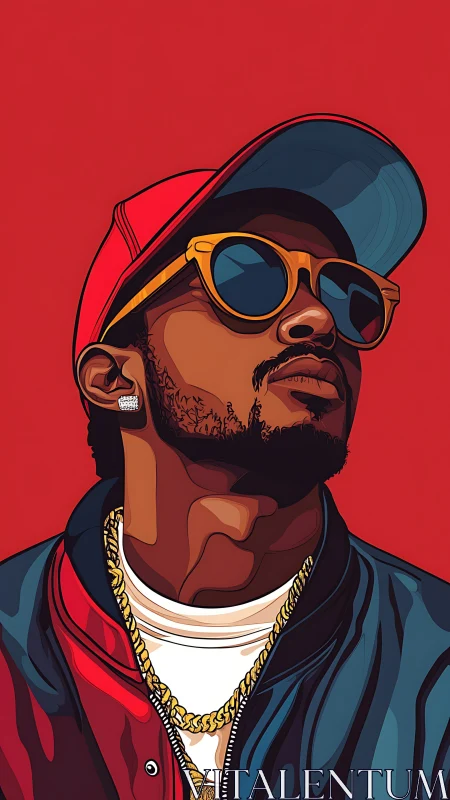 Vector portrait of stylish man in streetwear, bold red field.