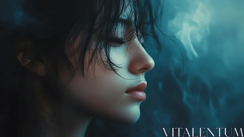 Melancholic female profile rendered in cool cinematic lighting