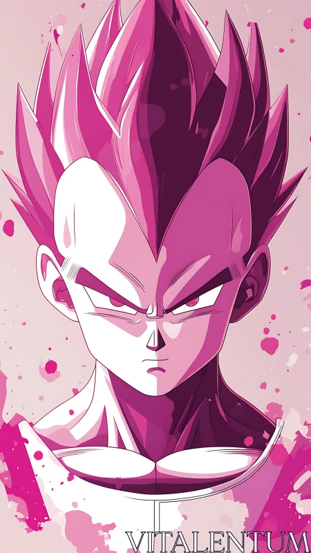 Intense pink-haired anime warrior stares with unwavering focus