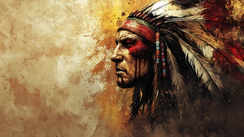 Textured warbonnet portrait in dynamic pigment turbulence.