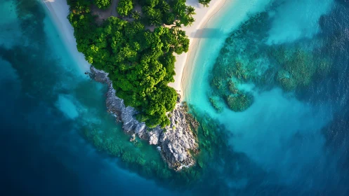Tropical Coastline with Dense Vegetation: Aerial Perspective.