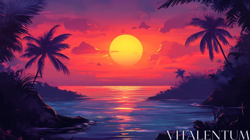 Chromatic tropical seascape at solar-lowered horizon alignment.