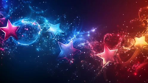 Colorful luminous stars on dark abstract cosmic background.