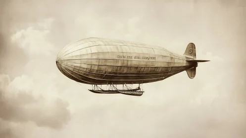Sepia skywhale dirigible drifting through cotton clouds.