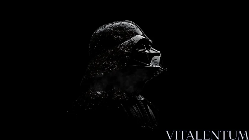 Cinematic dark profile of armored sci‑fi helmet silhouette.