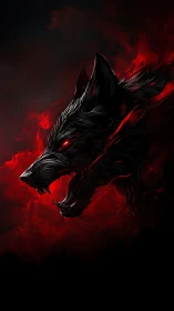 Twin wolf spirits roar through crimson shadow and flame