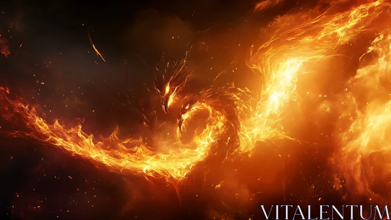 Fire dragon spirit rising through swirling inferno sky.