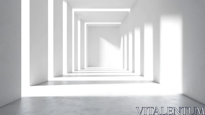 Modern White Corridor with Layered Geometric Walls.