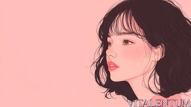 Soft pink side-profile portrait with delicate linework.