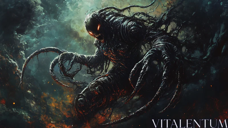 Cosmic eldritch entity emerges in dynamic infernal clouds