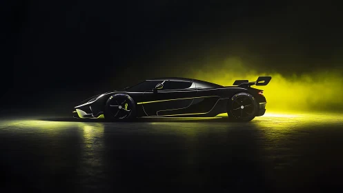 Midnight hypercar slicing neon fog in electric silence.