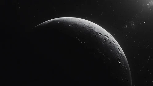 Lunar crescent silhouette with cratered terminator in deep space.