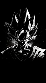 Anime warrior silhouette in stark black and white portrait.