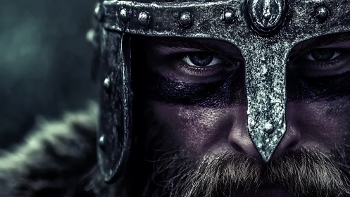 Cinematic close-up of armored Viking warrior portrait study.