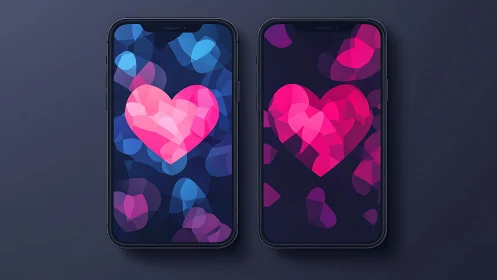Geometric Heart Smartphone Wallpapers with Low-Poly Design.