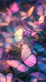 Dreamy pastel butterflies dancing in soft evening light.