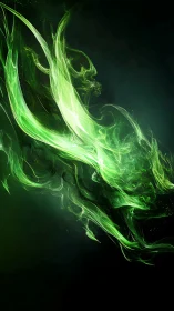 Emerald flame dragon swirling through deep shadowed night.