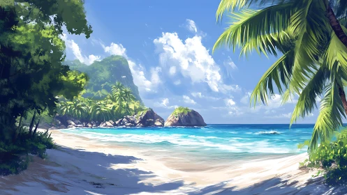 Tropical Paradise Beach with Palm Trees and Azure Waters