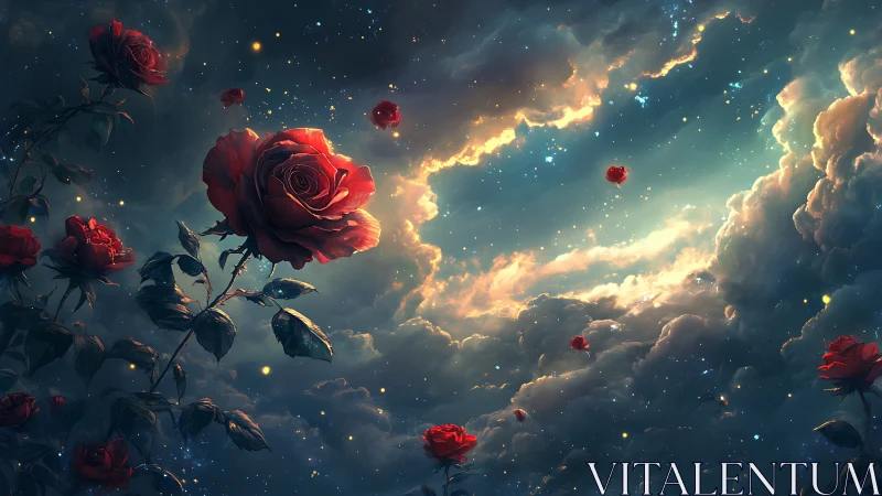 Starlit roses drifting softly through a dreamy night sky.