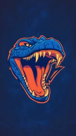 Neon blue raptor head logo with open roaring jaws.