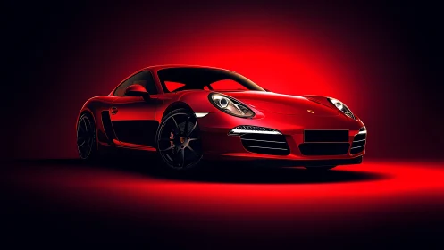 Red sports coupe sits under dramatic red studio lighting