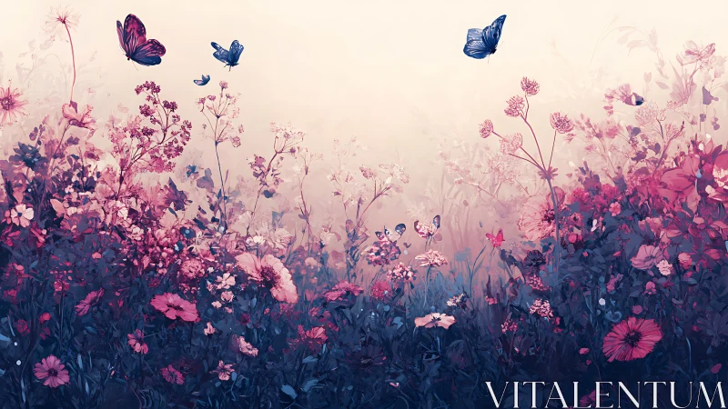 Floral Field with Butterflies: Digital Landscape Composition.