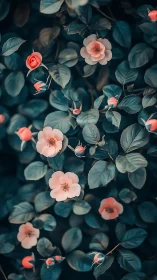 Coral Roses with Teal Foliage.