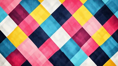 Colorful patchwork diamonds in a playful geometric quilt.