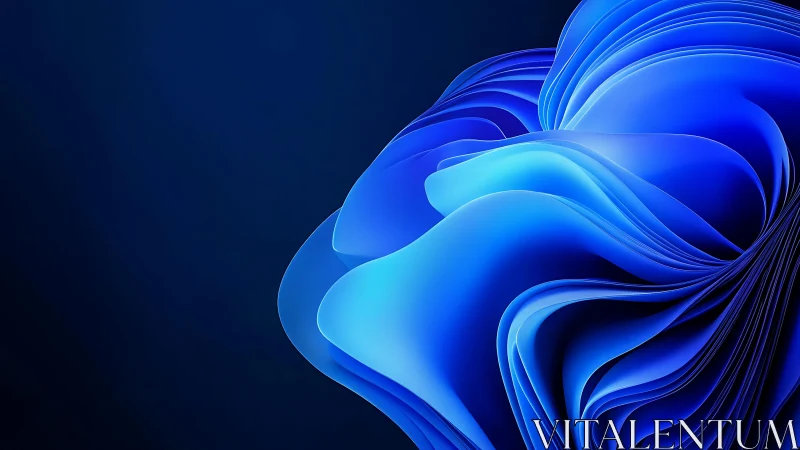 Abstract blue digital flower with layered paper effect on dark background.