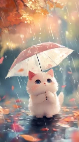 Rainy Day Wishes: A White Kitten's Quiet Comfort.