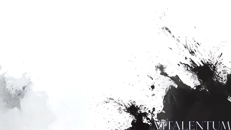 Ink blast abstraction on white minimalist canvas background.