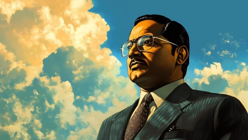 Sunlit portrait of a determined leader under wide open sky.