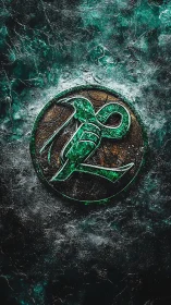 Emerald serpent sigil carved into storm darkened stone.