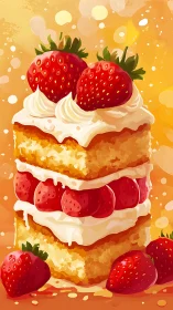Delightful Strawberry Cake Stack with Whipped Cream