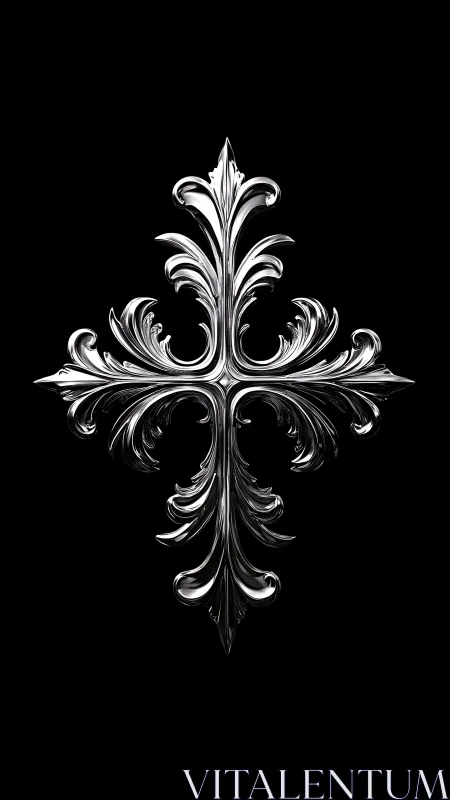 Symmetrical chrome acanthus ornament forms reflective cross