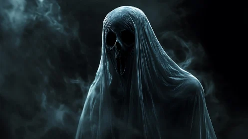 Ethereal wraith form wrapped in translucent spectral veils.