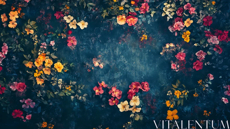 Vibrant Floral Arrangement on Deep Teal Background.